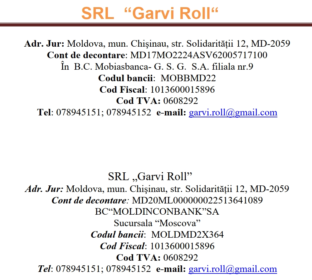 Garvi Roll SRL hobot moldova r3 d8 s6pro legee 2s