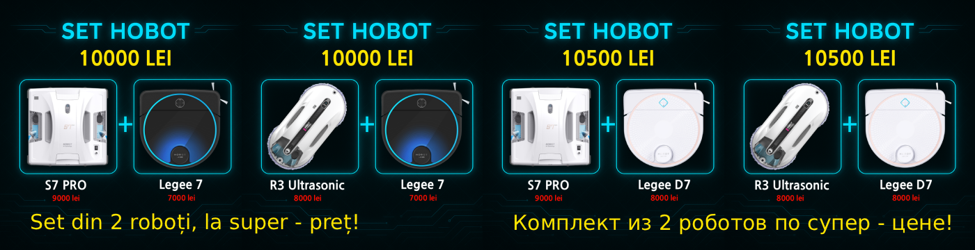 Promoție unică! Set HOBOT S7 PRO + Legee D7 la 10 500 lei. Curățare inteligentă a geamurilor și podelelor într-un pachet avantajos. Livrare rapidă în Chișinău și Moldova! hobot s7 pro moldova, hobot legee d7 promo, robot curățare geamuri hobot, robot mop hobot chișinău, set hobot moldova, hobot ofertă specială